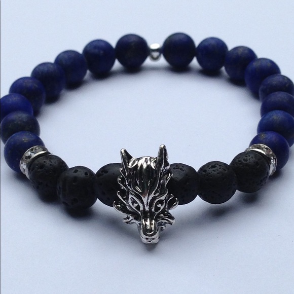 PeaceFrog Jewelry - ‼️ Lapis Lazuli Lava Rock Wolf Stretch Bracelet